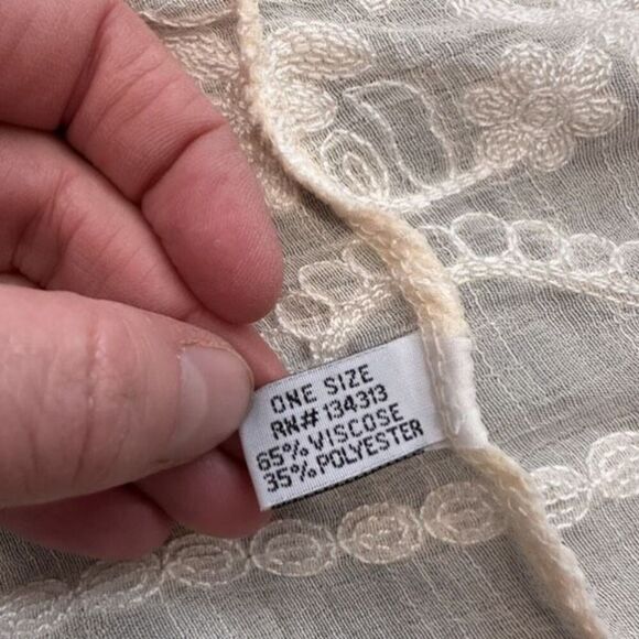 Boutique lightweight gauzy embroidered cream beachy coverup kaftan OS Large - Picture 11 of 13